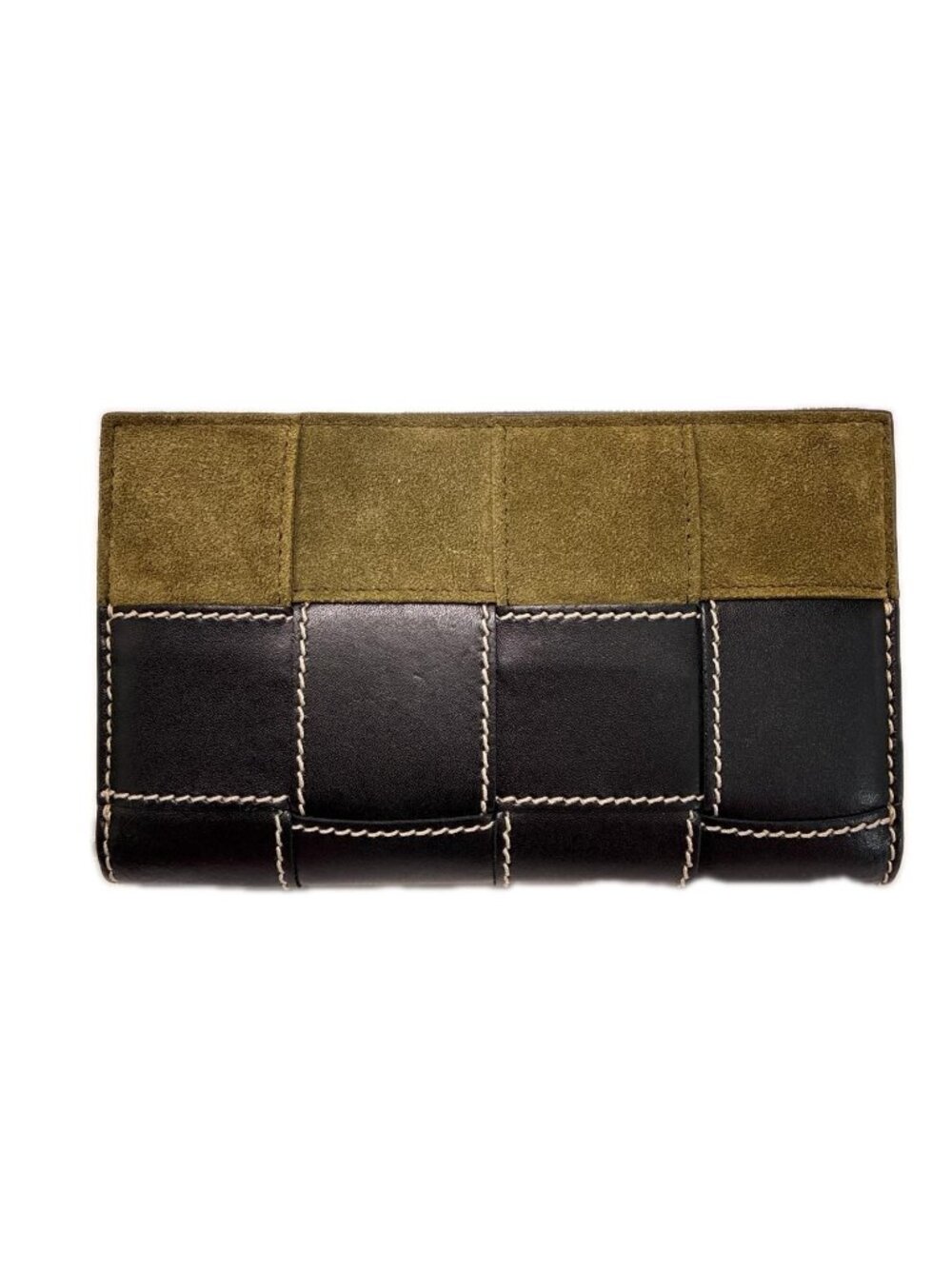 Bottega Veneta Zip Around Wallet Leather Suede Black Khaki